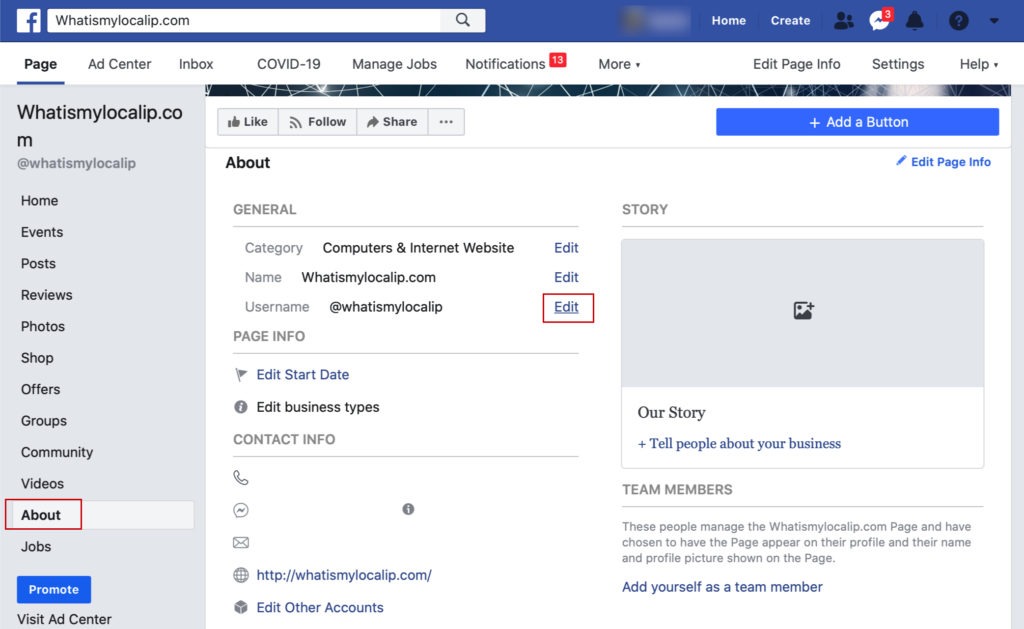 How to Edit Facebook Page @Username - WhatisMyLocalIP