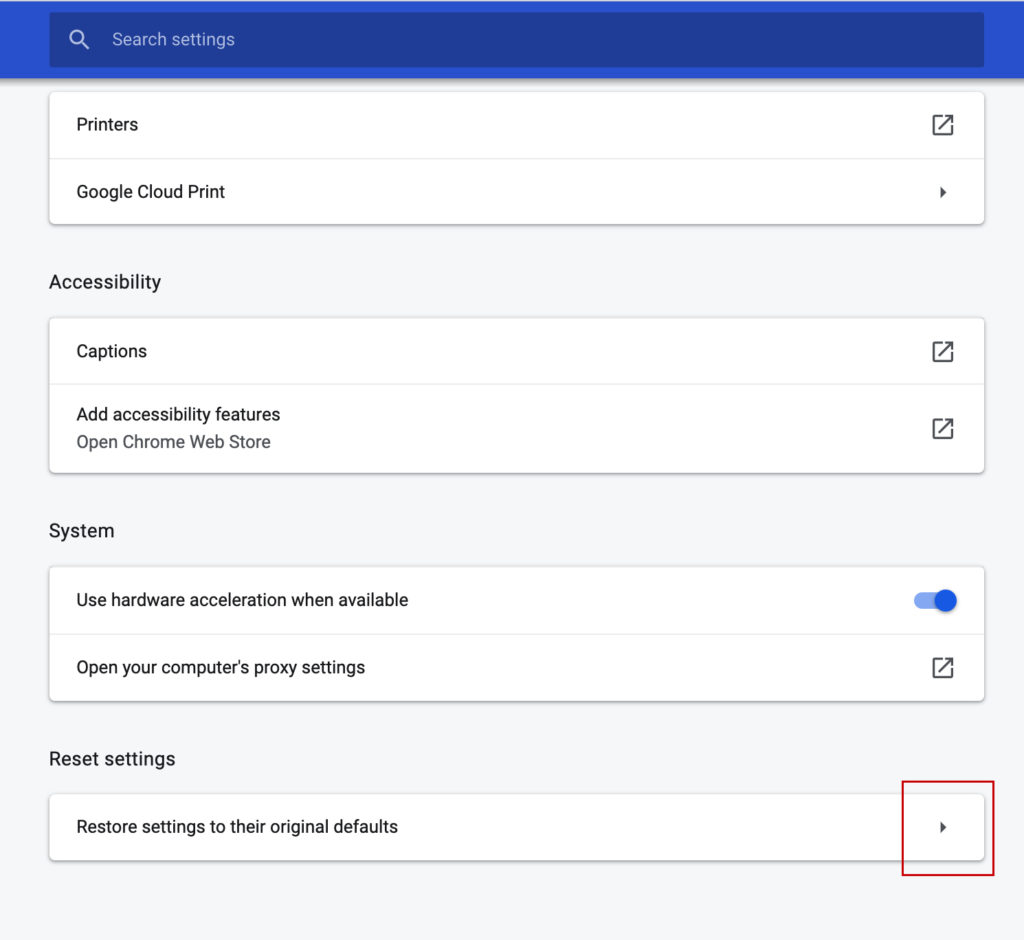 google chrome for mac default reset