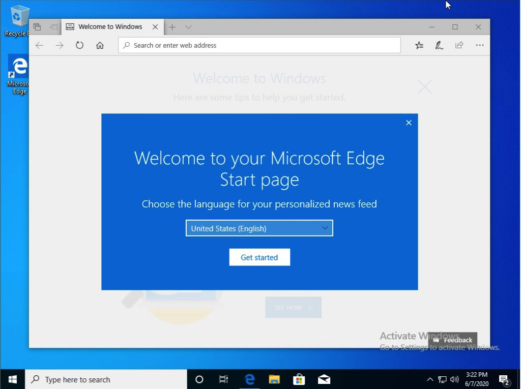Edge start Page. Please install the latest version