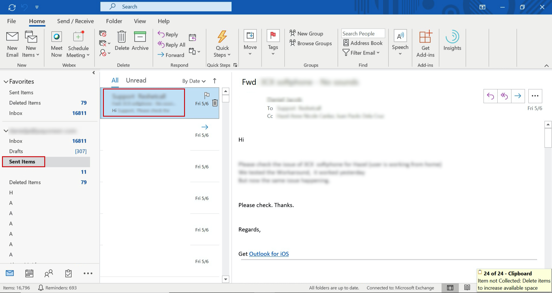 recall email trên app outlook