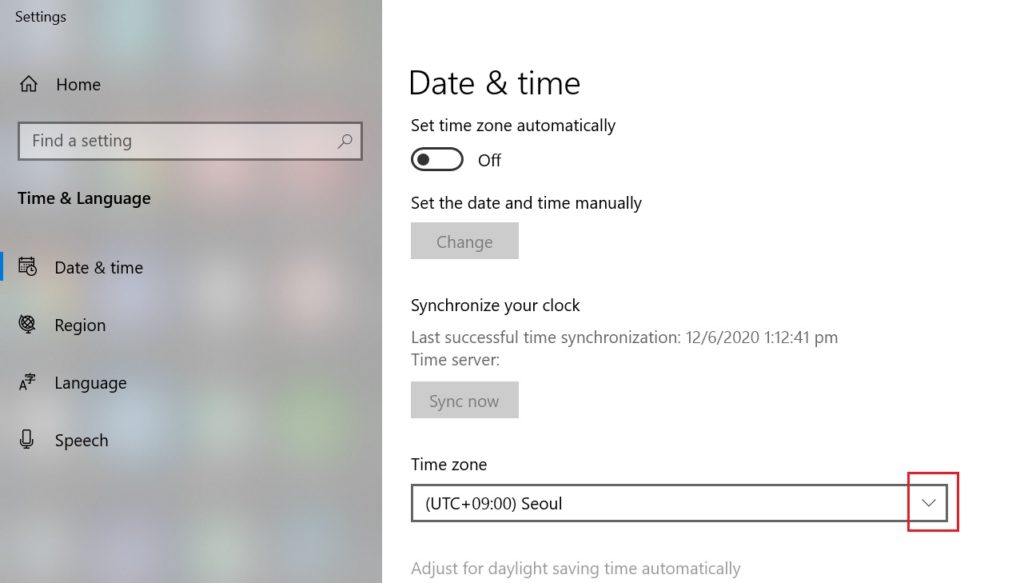 Change Time Zone Windows 10